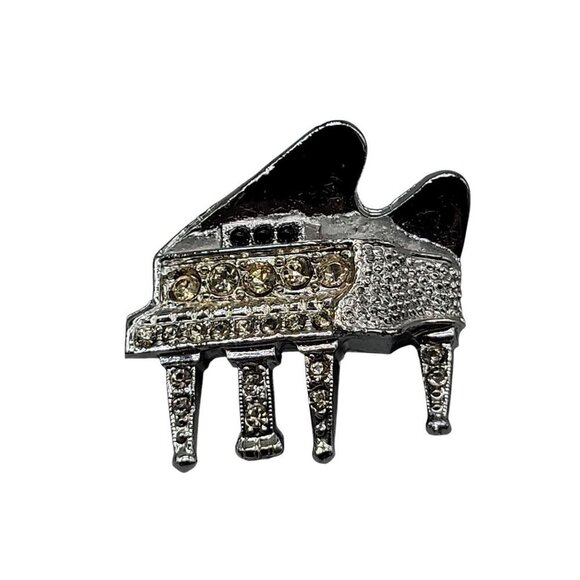 Diamond Look by Kramer Brooch Silver Plate Rhinestone Studded Grand Piano 1960s - Picture 5 of 9